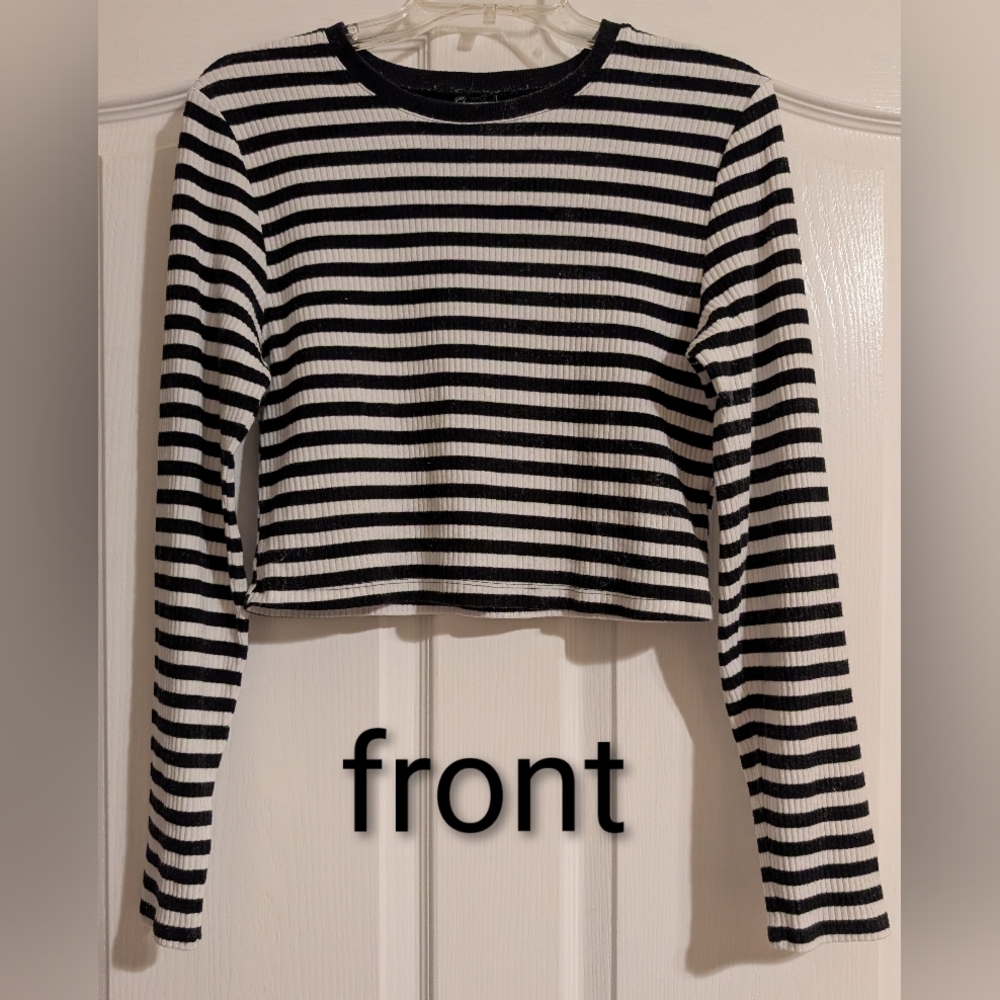 Black and White Cotton Striped Crop Top